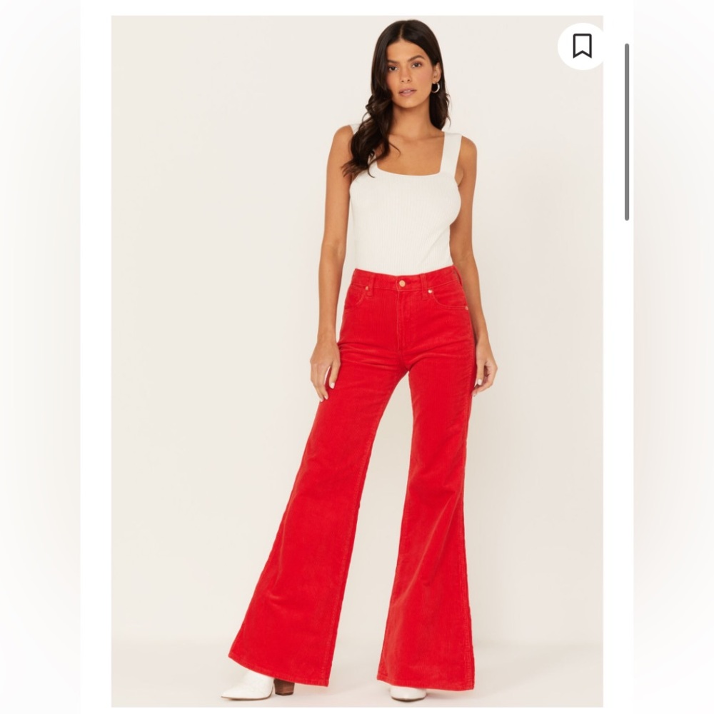 WRANGLER WOMEN'S WANDERER CORDUROY HIGH RISE FLARE JEANS RED